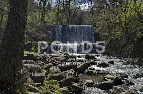General view of Part at waterfall cascade of river Bistritsa Stock Photos