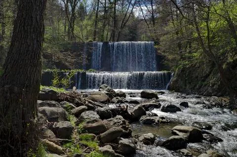 General view of Part at waterfall cascade of river Bistritsa Stock Photos