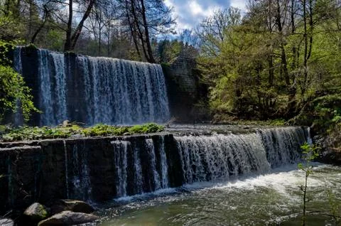 General view of Part at waterfall cascade of river Bistritsa Stock Photos