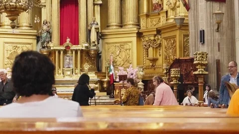 General view of people inside church Mexico City Stock Footage 308233975