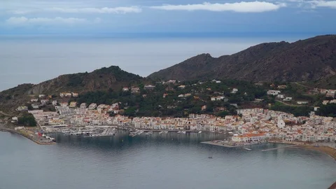 General view of Port de la Selva, Costa Brava, Catalonia, Spain Stock Footage 124322068