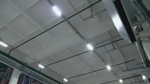 General view of the rack inside the empty logistics center in vertical movement Stock Footage 104250796