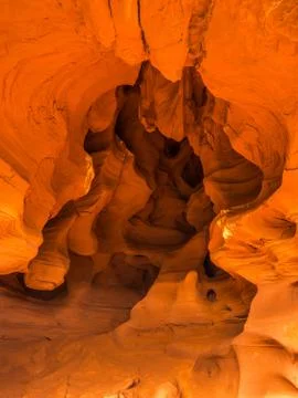 General view of the reddish caves of Can Riera very similar to the Antelope c Stock Photos
