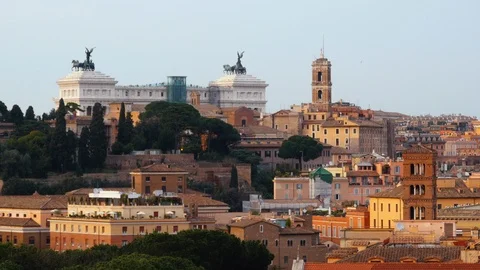 General view of Rome with the top of the Piazza Venezia monument Stock Footage 95582916