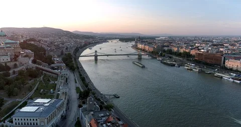 General view of the Royal Palace and Budapest - 4K aerial drone video Stock-Footage 99285779
