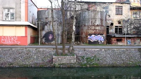 General view of rusty tanks Stock Footage 181040678