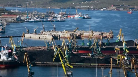 General View of the Seafront Loading Terminal Murmansk Stock Footage 71529733
