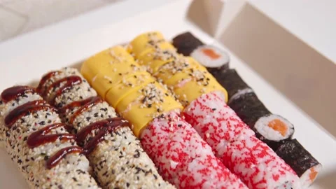 General view of the set of different five rolls from the delivery: philadelphia Video stock 162500702