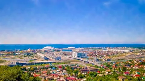 General view of Sochi Park in the Adler from a bird's-eye view. Watercolor il Ilustración de archivo
