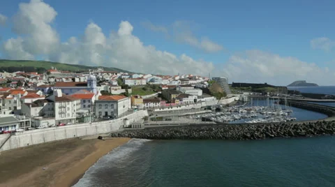 General view of town and harbour, angra do heroismo, terceira island, azores Stock Footage 33323079