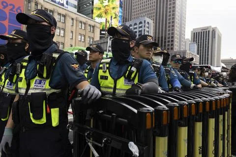 General workers strike calling for guarantee of basic labor rights in Seoul, Rep Stock Photos