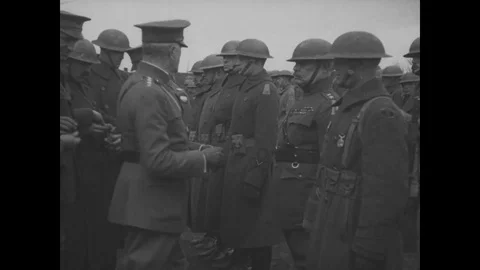 Generals Robert Alexander and John Pershing decorate 77th division troops in Stock Footage 102978757