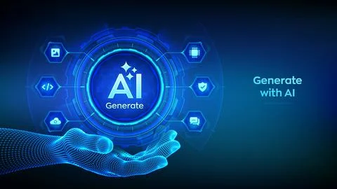 Generate with AI. Artificial intelligence and Machine learning technology c.. 库存插图