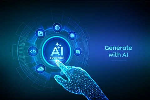 Generate with AI button. Artificial intelligence and Machine learning technol 库存插图