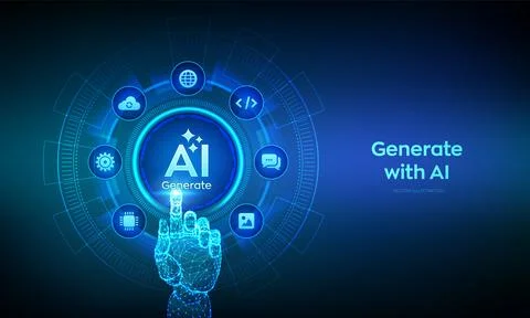 Generate with AI button. Artificial intelligence and Machine learning techn.. イラスト素材