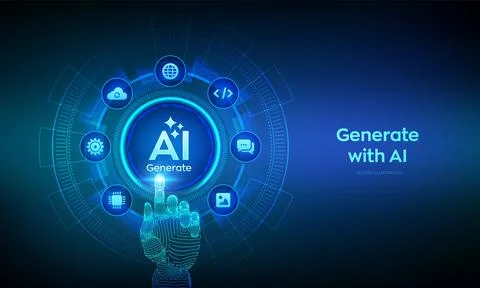 Generate with AI button. Artificial intelligence and Machine learning technol Stock Illustration