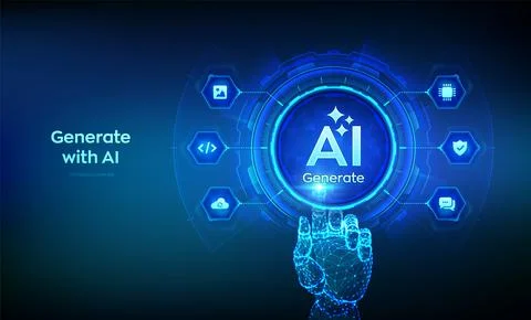 Generate with AI button. Artificial intelligence and Machine learning technol 스톡 일러스트