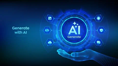Generate with AI. Generate AI button. Artificial intelligence and Machine l.. Stock Illustration