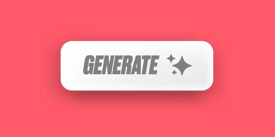 Generate Button Vector Clean White UI Element with Sparkle Icons on Pink Stock Illustration