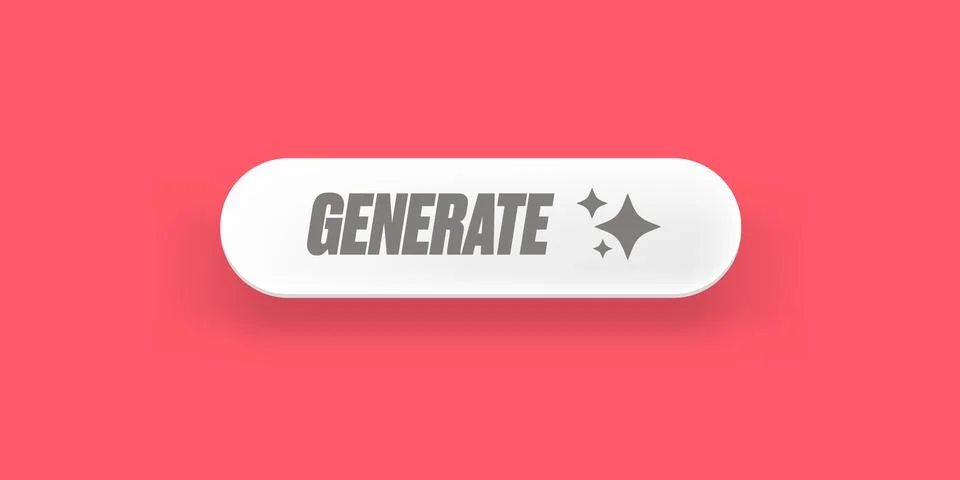 Generate Button Vector Clean White UI Element with Sparkle Icons on Pink Stock Illustration