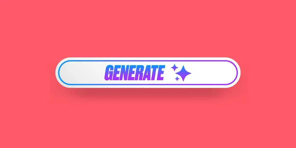 Generate Button Vector Clean White UI Element with Sparkle Icons on Pink Stock Illustration