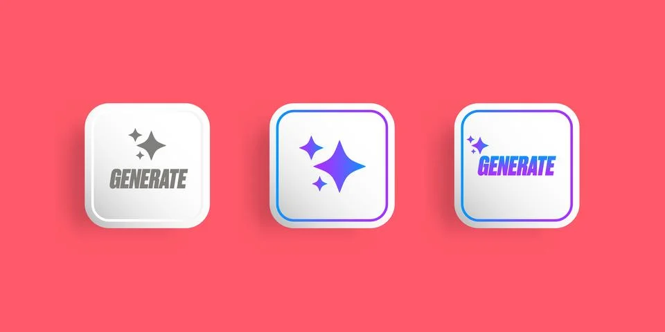 Generate Button Vector Clean White UI Element with Sparkle Icons on Pink Stock Illustration