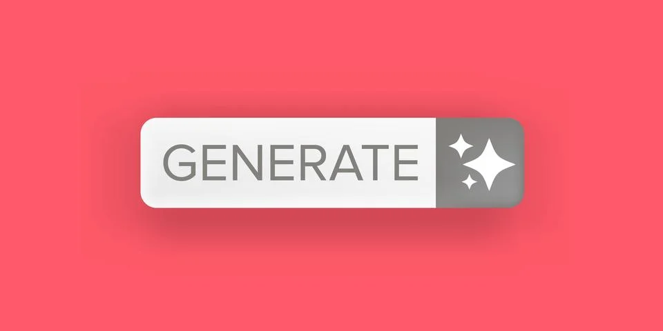 Generate Button Vector Clean White UI Element with Sparkle Icons on Pink Stock Illustration