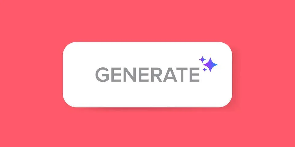 Generate Button Vector Clean White UI Element with Sparkle Icons on Pink Stock Illustration