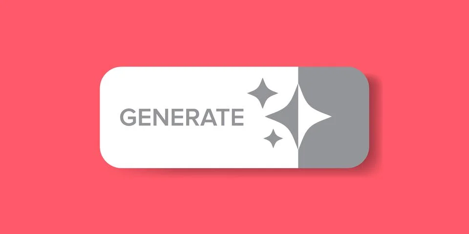 Generate Button Vector Clean White UI Element with Sparkle Icons on Pink Stock Illustration