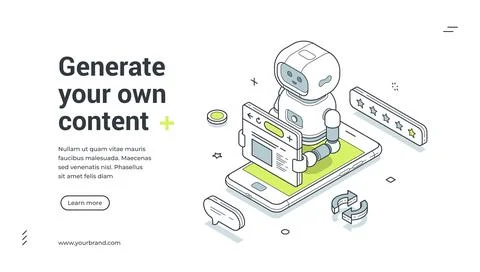 Generate Your Own Content With AI Robot Isometric Banner Vector Illustration イラスト素材