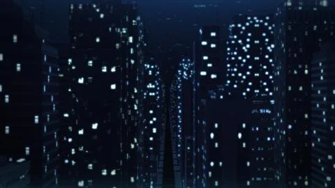 Generated computer city, technology and finance background Stockillustratie