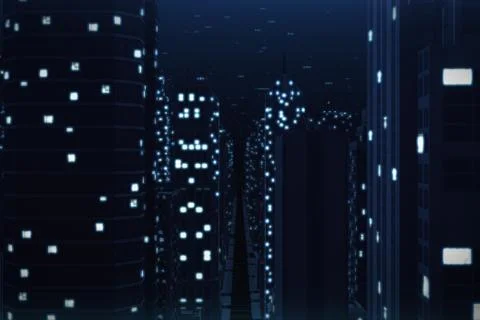 Generated computer city, technology and finance background Stockillustratie
