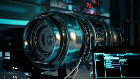 Generated Engineering Turbine In Lab. Aircraft Engine Animation Stock Footage 291875962