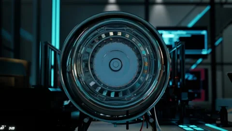 Generated Engineering Turbine In Lab. Aircraft Engine Animation Stock Footage 291876011