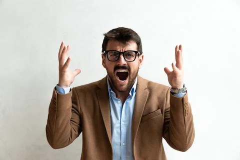 Generated imageClose up Smiling Young Businessman making faces Wearing Eyeg.. Stock Photos