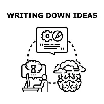Generating and writing down creative ideas concept Stock Illustration