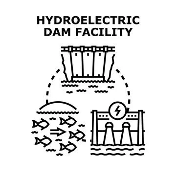 Generating clean energy using a hydroelectric dam facility Stock Illustration