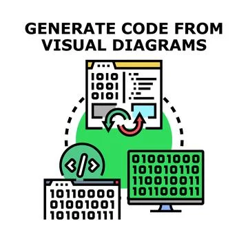 Generating code from visual diagrams concept vector Stock Illustration
