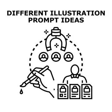 Generating creative illustration prompt ideas for design work Stock Illustration