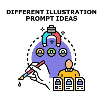 Generating creative illustration prompt ideas for design work Stock Illustration