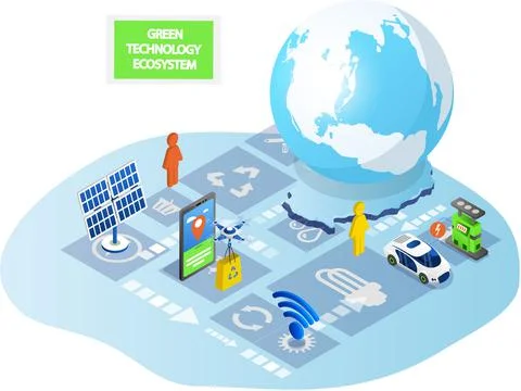 Generating electricity using green technologies illustrations set. Alternative Stock Illustration