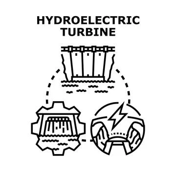 Generating hydroelectric power using turbine dam technology Stock Illustration