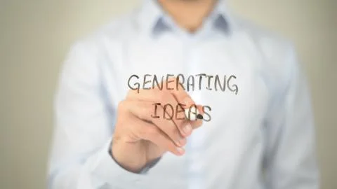 Generating Ideas, man writing on transparent screen Stockfoto's