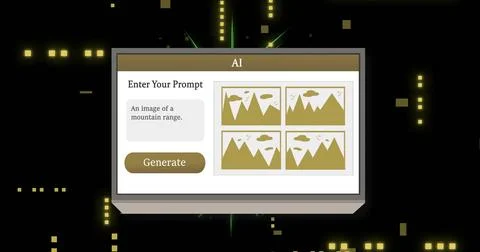Generating mountain range images using AI, digital interface displaying options Stock Photos