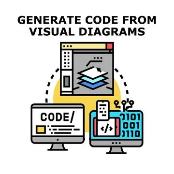 Generating programming code from visual diagrams concept Stock Illustration