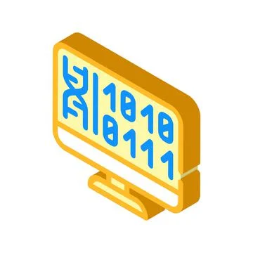 Generating protein cell using computer code isometric icon vector illustratio Stock Illustration