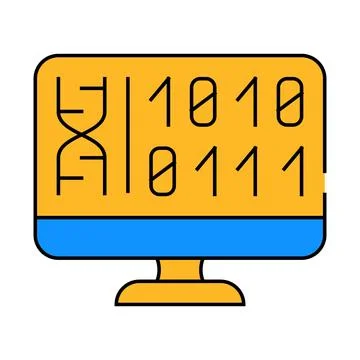 Generating protein cell using computer code icon color illustration Stock-Illustration