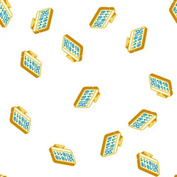 Generating protein cell using computer code isometric icon seamless pattern Stock Illustration