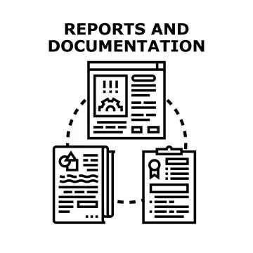Generating reports, documentation, and analysis for information sharing Stock Illustration