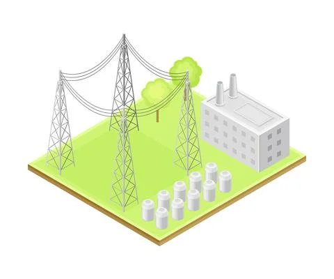 Generating Station as Ecological Resource of Electric Power Isometric Vector Stock Illustration